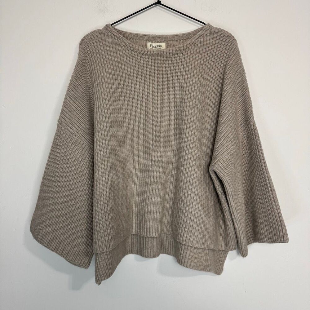 Psophia Merino Wool Chunky Rib Knit Wide Sleeve Sweater L